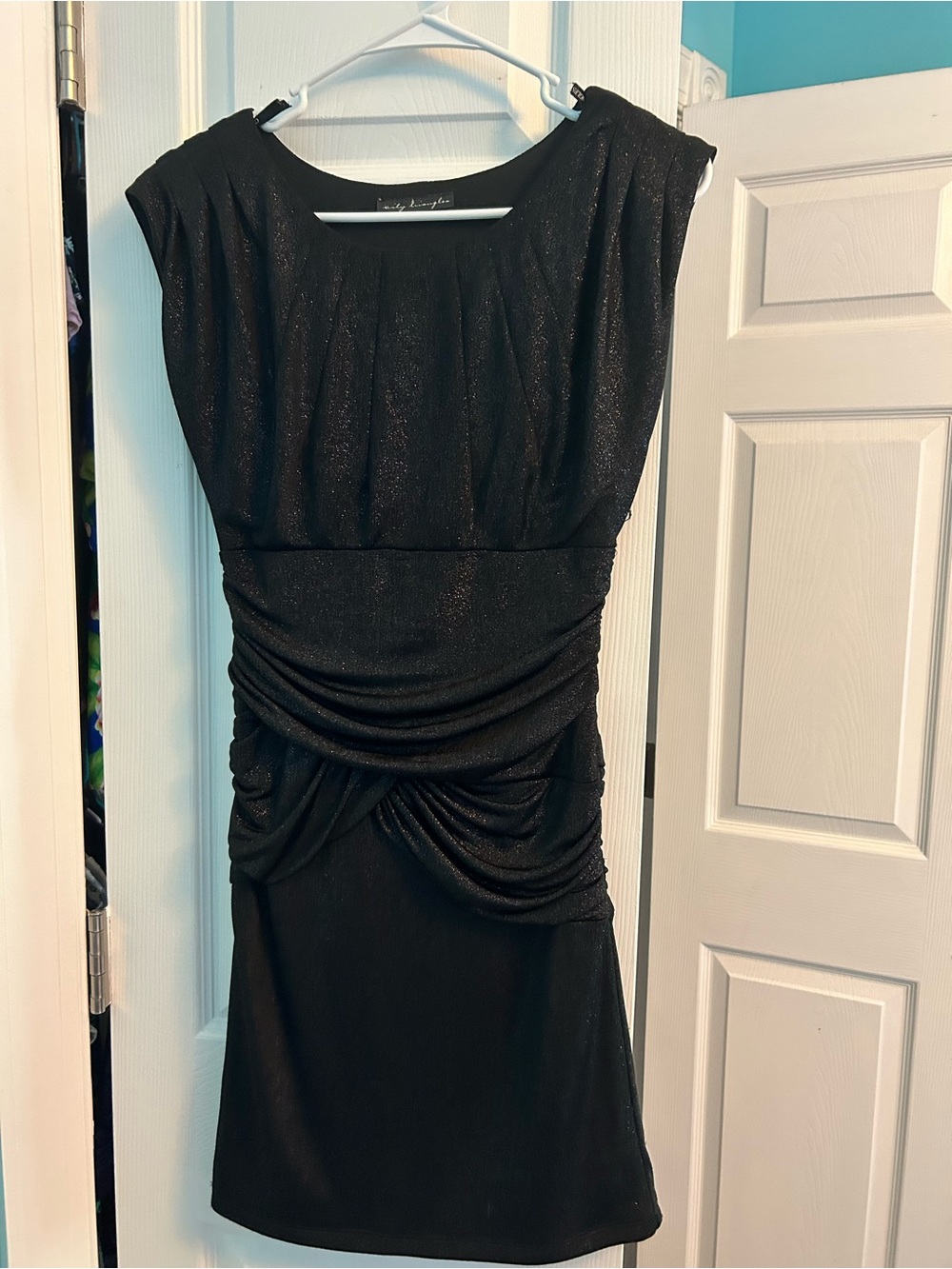 City Triangles Black Sparkle Ruched Mini Dress